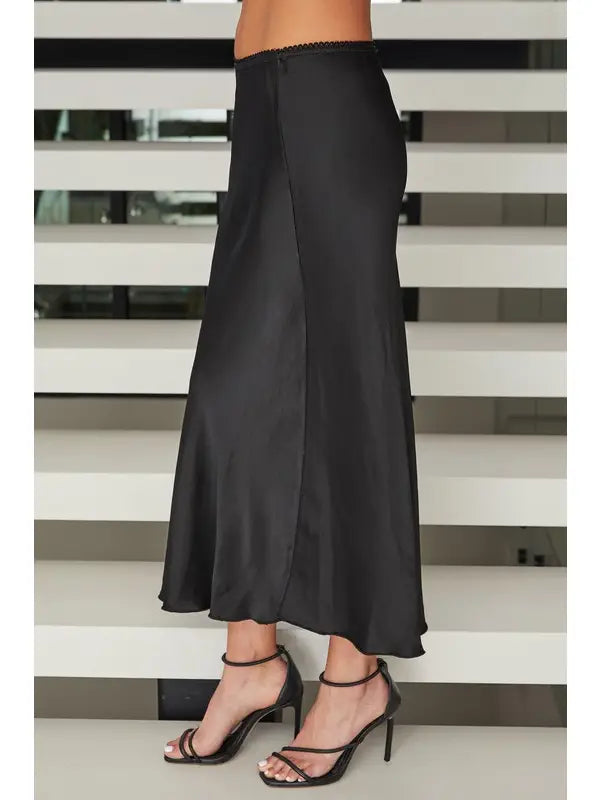 SILKY SLIP SKIRT WITH LACE ELASTIC