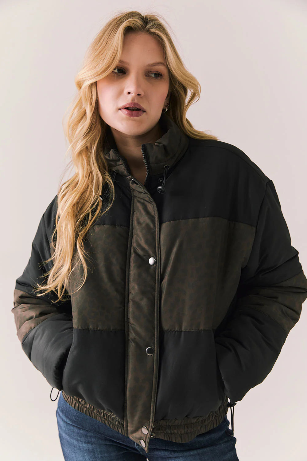 WHISTLERRR LEOPARD AND TRUE BLACK PUFFER JACKET