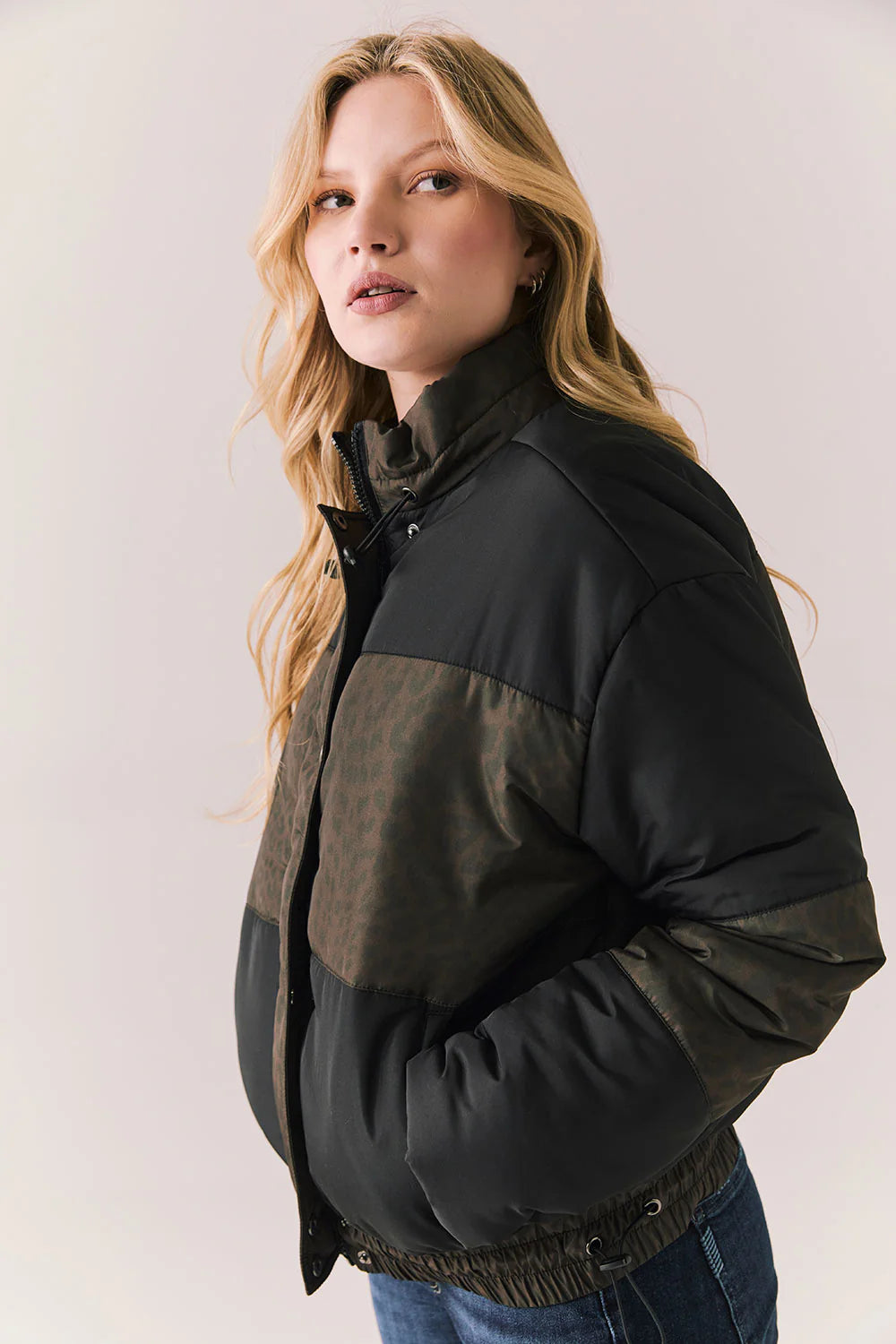 WHISTLERRR LEOPARD AND TRUE BLACK PUFFER JACKET