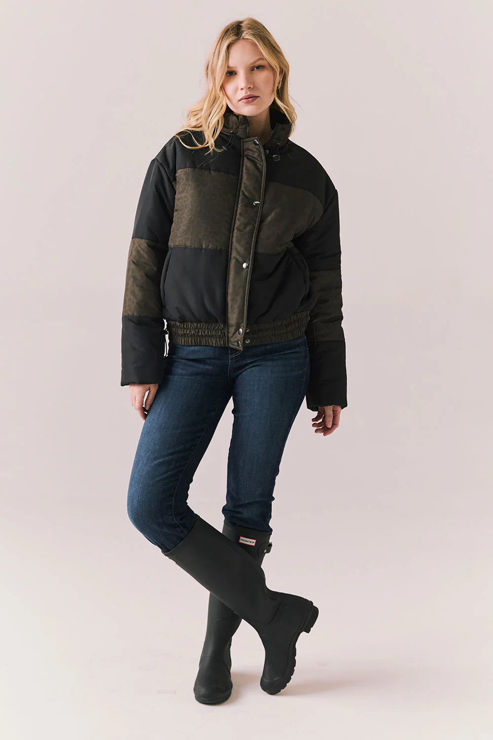 WHISTLERRR LEOPARD AND TRUE BLACK PUFFER JACKET