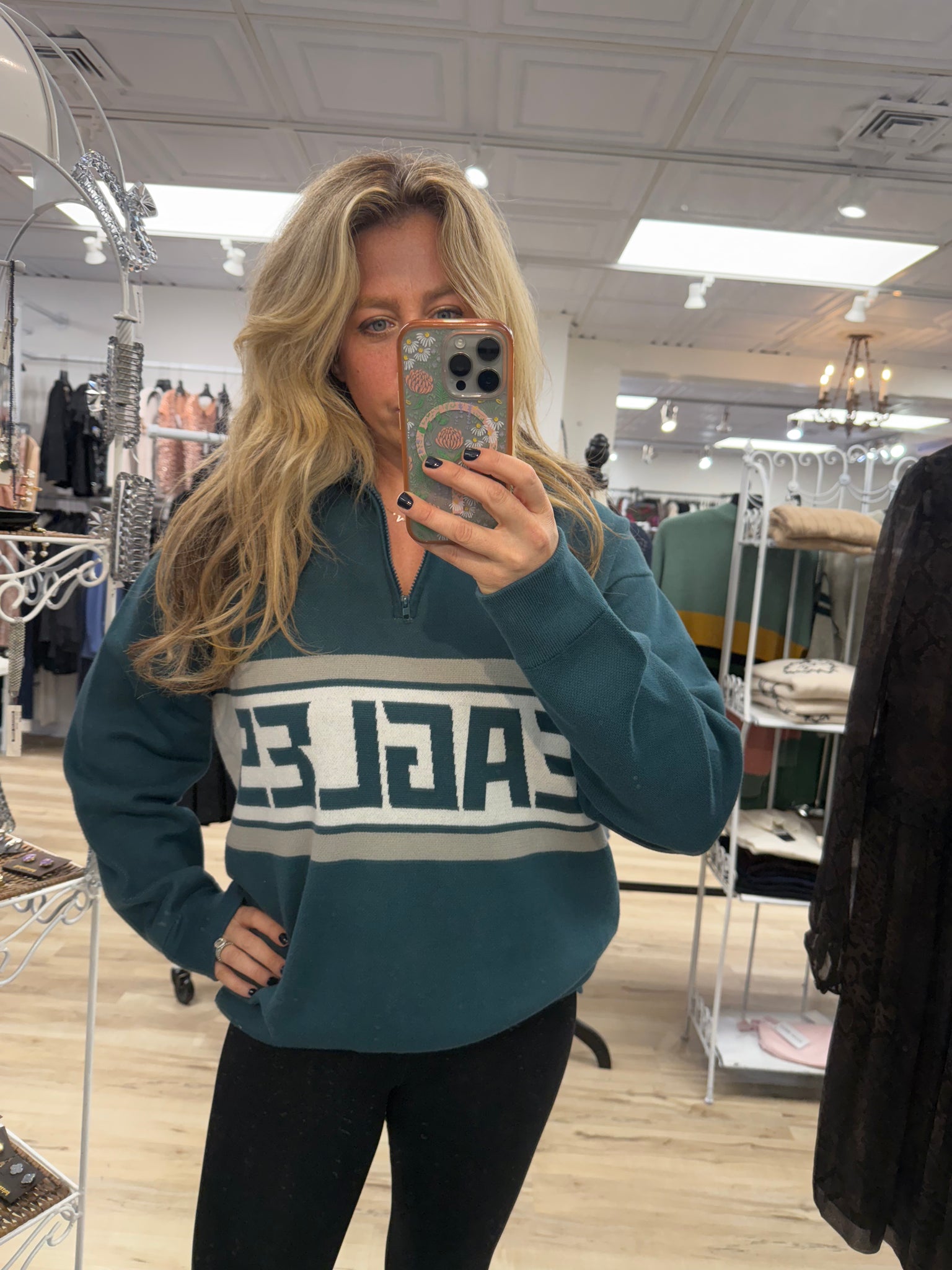 EAGLES LOGO STRIPED QUARTER ZIP