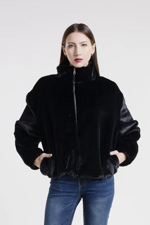 NADIA FAUX MINK BOMBER JACKET