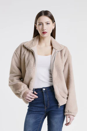 NADIA FAUX MINK BOMBER JACKET