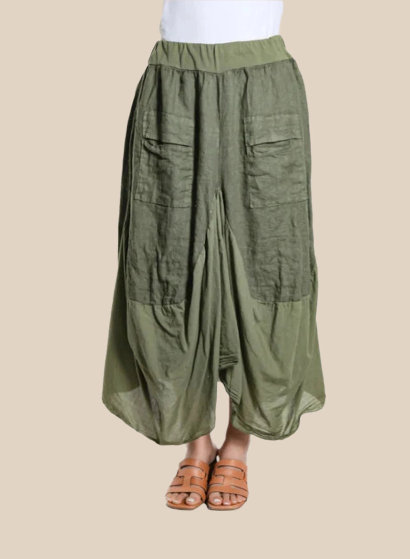 Brenna Cotton Linen Bunched Pocket Skirt SL102W 303 Army One Size