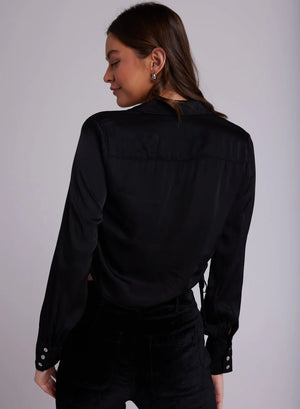 CROPPED SATIN RUCHED BUTTON DOWN