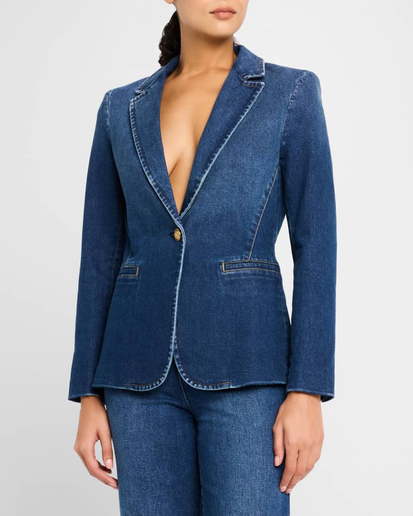 MACEY DENIM NOTCH-COLLAR FITTED BLAZER