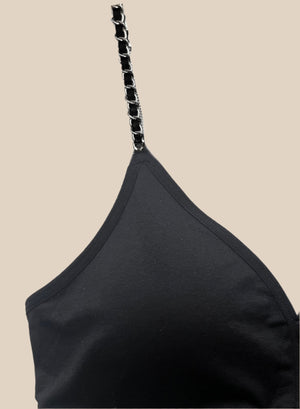 Silver/Black Chain (attached to black plunge bra)