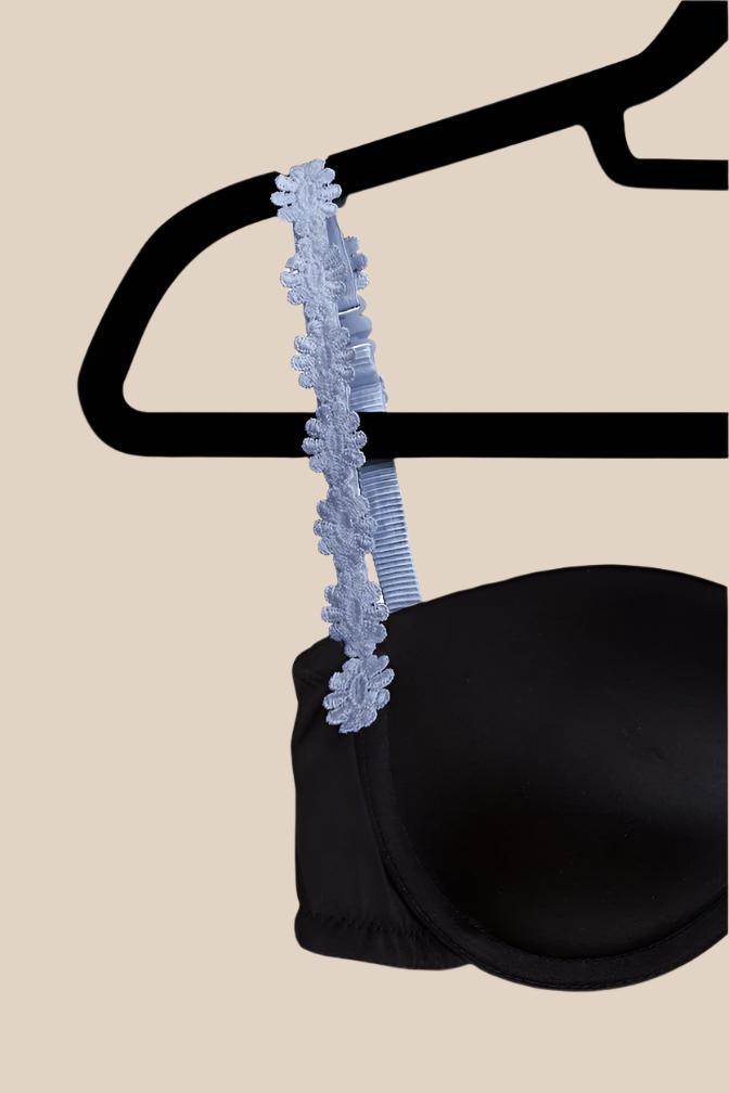 Denim Blue Embroidered Flower Strap