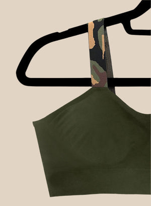OLIVE GREEN CAMO BRA (attached to olive bra)