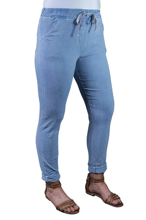 HALEY STRETCH ENZYME COTTON TIE WAIST PANT