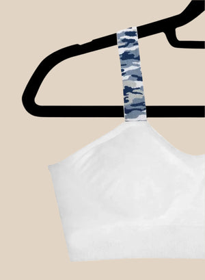 BLUE CAMO (Attached to our White Bra)